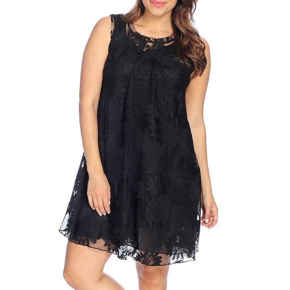 One World Floral Lace Sleeveless Partially Lined A-Line Dress Sheer Back SIZE S
